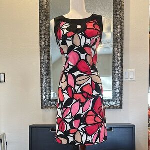Floral Sleeveless Dress - Pink and Black